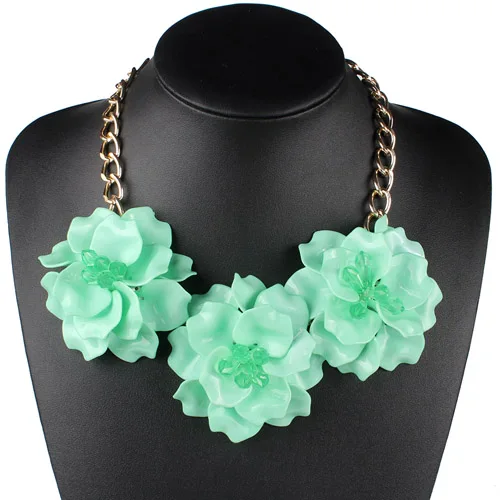 Light Green Claire jin ювелирные изделия Exo Акриловые Три цветка цепи Красочные Короткие Дамские модные колье вечерние аксессуары, 12 цветов - Окраска металла: Light Green