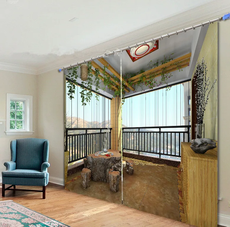 

3D Creative Balcony Landscape Window Curtain for Living Room
