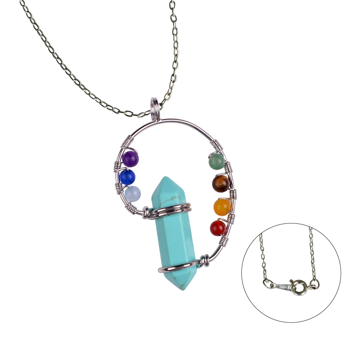 

JOYA 2019 Natural Stone Hexagonal Column Seven Gemstone Pendant Lady Necklace Pendant Valentine's Day Gift Lady Necklace Pendant