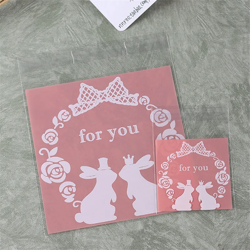 100 штук/упак. милые самоклеющиеся пакеты с мультяшным Кроликом упаковка для