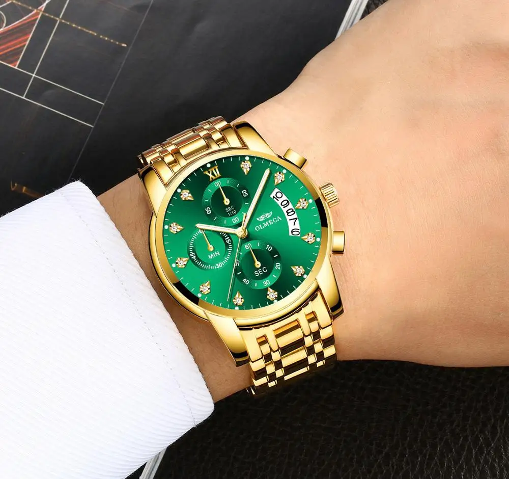 OLMECA мужские часы роскошное платье бизнес хронограф кварцевые relogio masculino