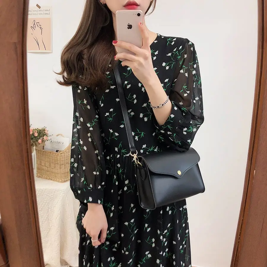 Новинка, S-XL, весеннее женское платье, повседневное, бохо, OL, повседневное, шифоновое, с принтом, с длинным рукавом, женское платье, Robe femme Vestido