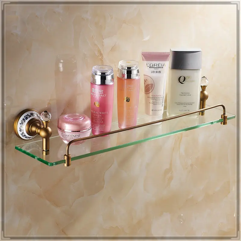 Antique Brass Bathroom Glass Shelf Crystal Deco Cosmetic Storage Holder grifos | Обустройство дома