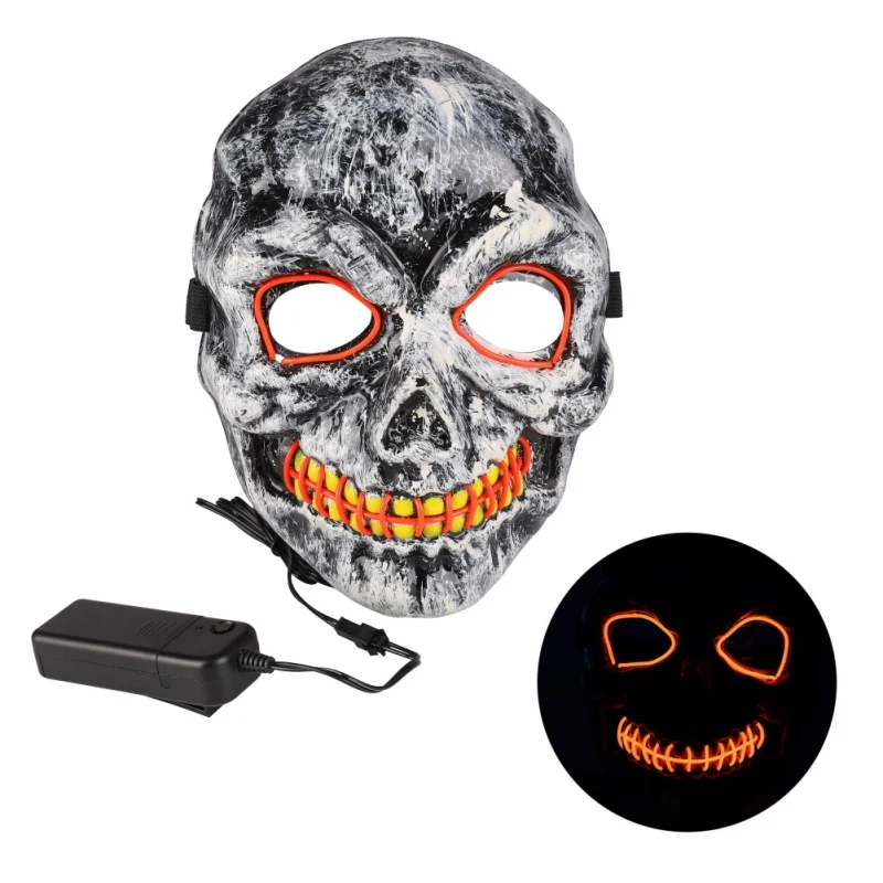 Светящаяся неоновая маска EL для Хэллоуина черепа страшная вечерние ринки