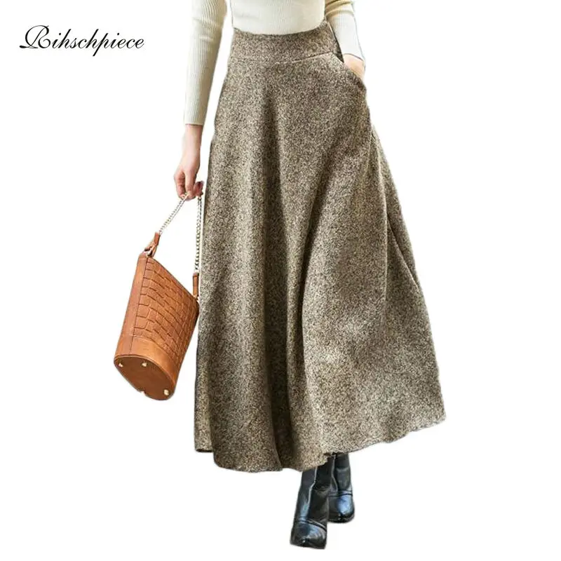 Длинные юбки макси для женщин Зимняя юбка большого размера винтажная черная