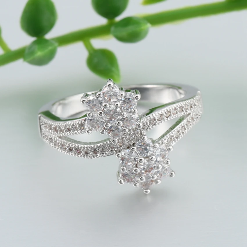 Чжэ вентилятор ААА Цирконий цветок Кольца для Для женщин родия Обручение