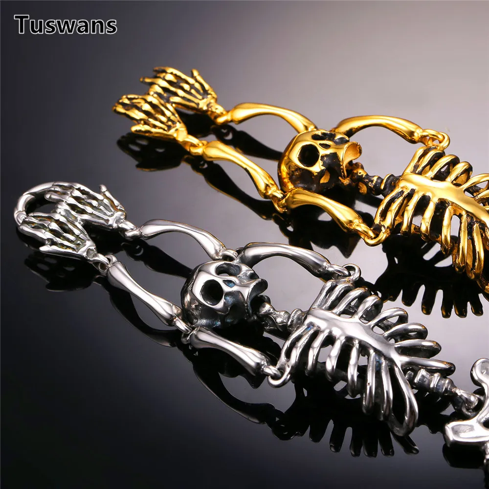 

Skull Bracelet Big Skeleton Bones Statement Punk Jewelry Gold Color Stainless Steel Christmas Gift Gothic Bracelets Men