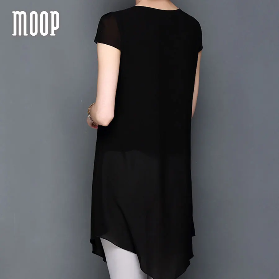 Женщины топы с длинным нерегулярные шифон блузка женщины бисером декор blusas y camisas