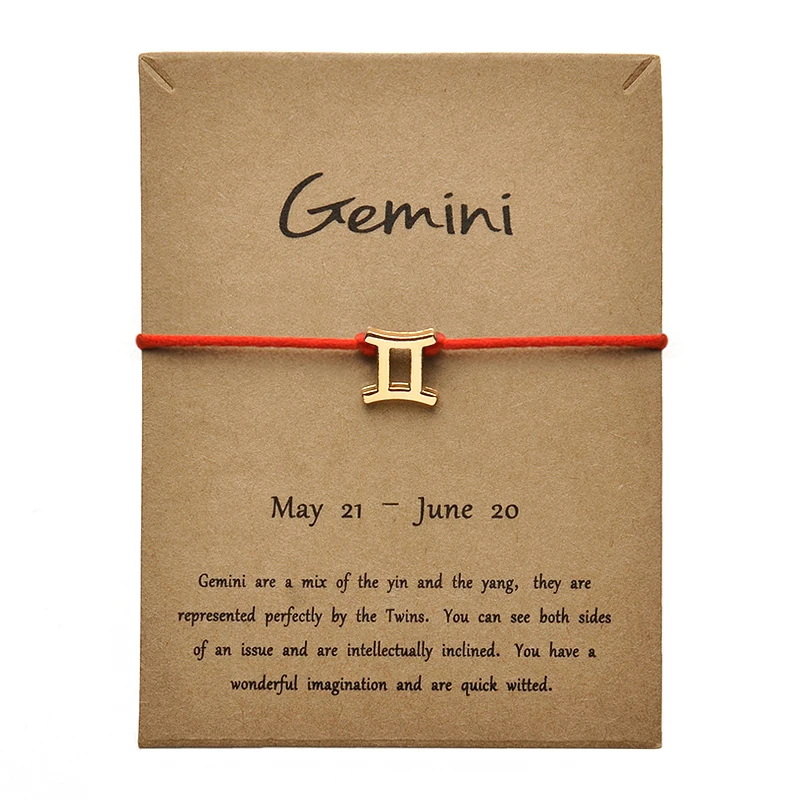RED Gold Gemini Красные цвета золотые карты модные ювелирные изделия 12 созвездия зодиака тканый браслет браслеты для женщин - Окраска металла: RED Gold Gemini