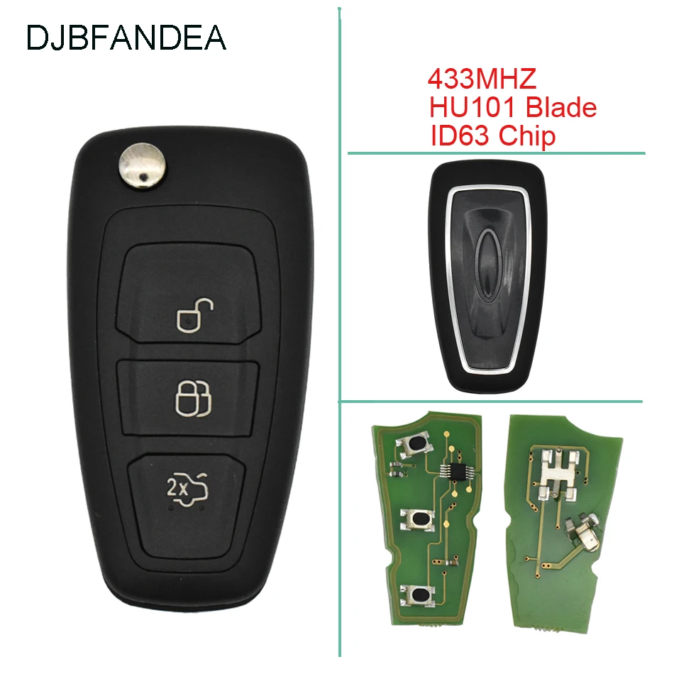 DJBFANDEA 433 МГц складной полный дистанционный ключ для Ford Focus Fiesta ASK сигнальный