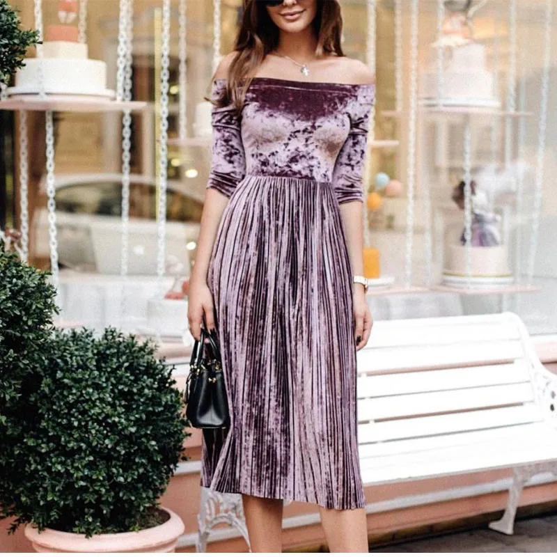 2018 весенние бархатные платья элегантные плиссированные сексуальные с открытыми