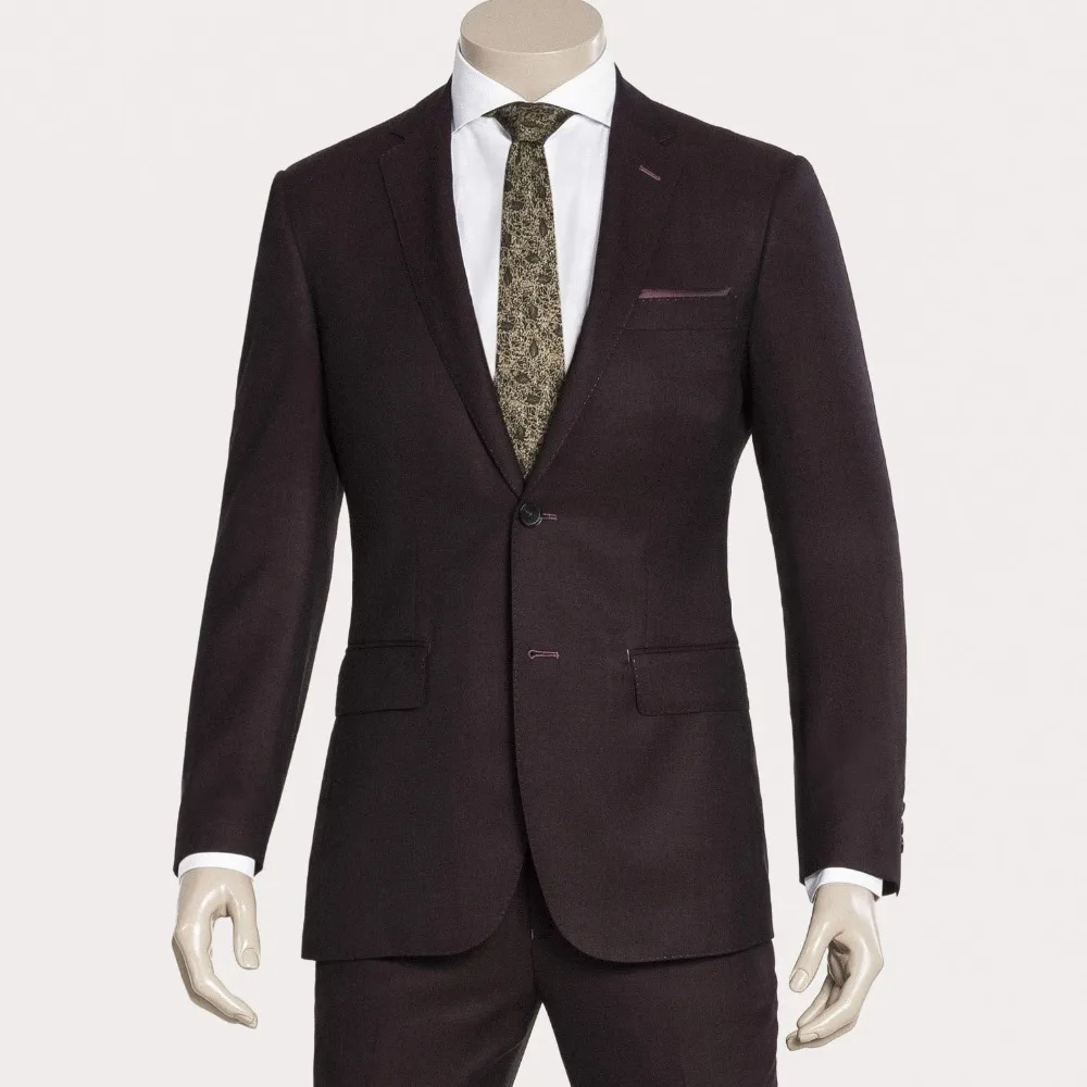 

Men's 2 Button Flat Collar Skinny Black-Red Tuxedo Suit With Fashion Style For Business Textured Men Suits(Jacket+Pants)