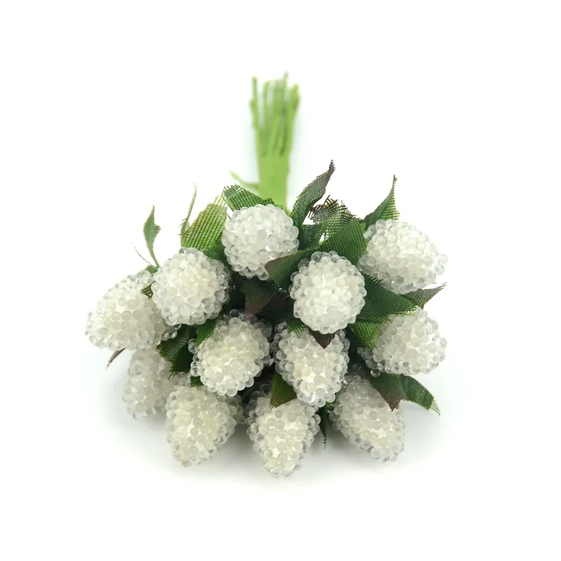 White 12 шт., Искусственные стеклянные ягоды, фрукты, красная вишня, пластиковые фрукты для дома, свадебные украшения, имитация клубники, цветок тутового дерева - Цвет: White