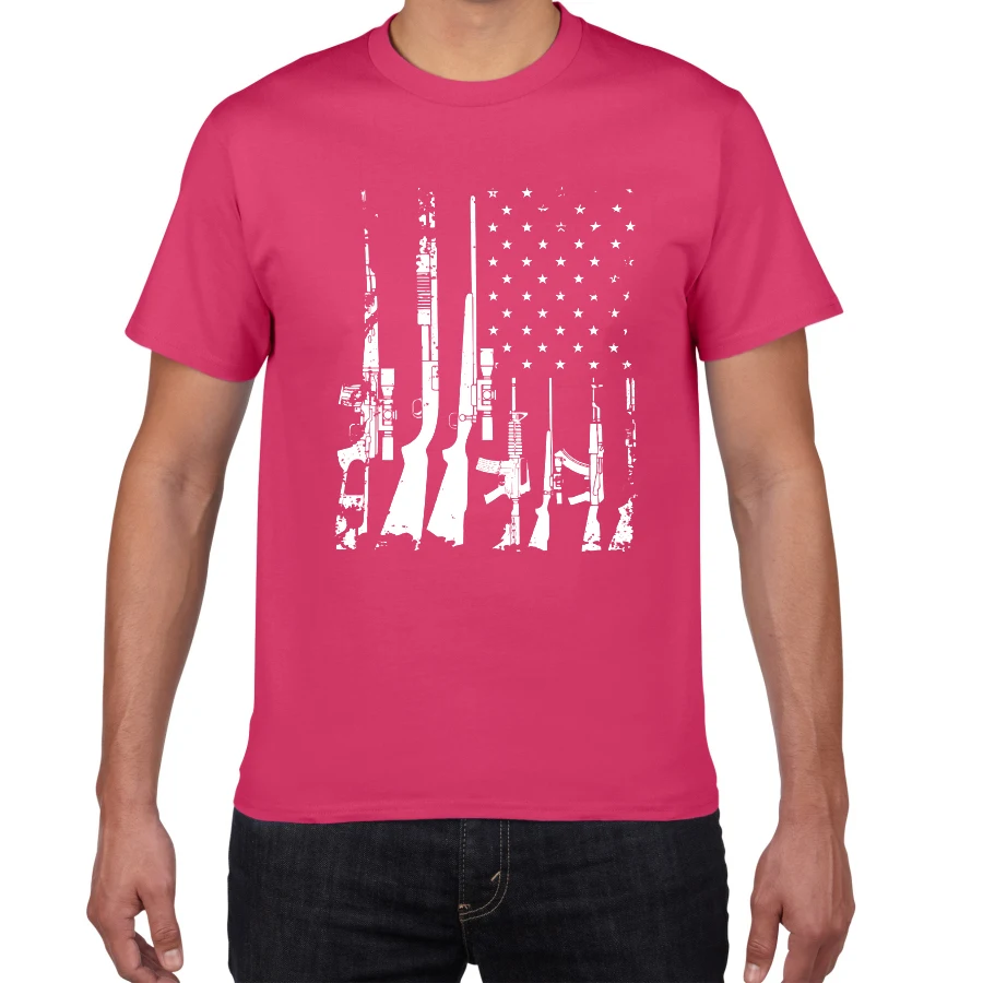 fuchsia Американский флаг, пулеметы, Мужская футболка, дух ковки, одежда, состаренный Флаг США, пистолет, хлопок, Мужская футболка, большие размеры, футболка для мужчин - Цвет: fuchsia