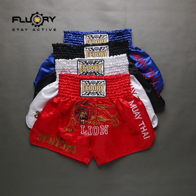 

Fluory embroidery lion muay thai shorts different colors kick boxing shorts