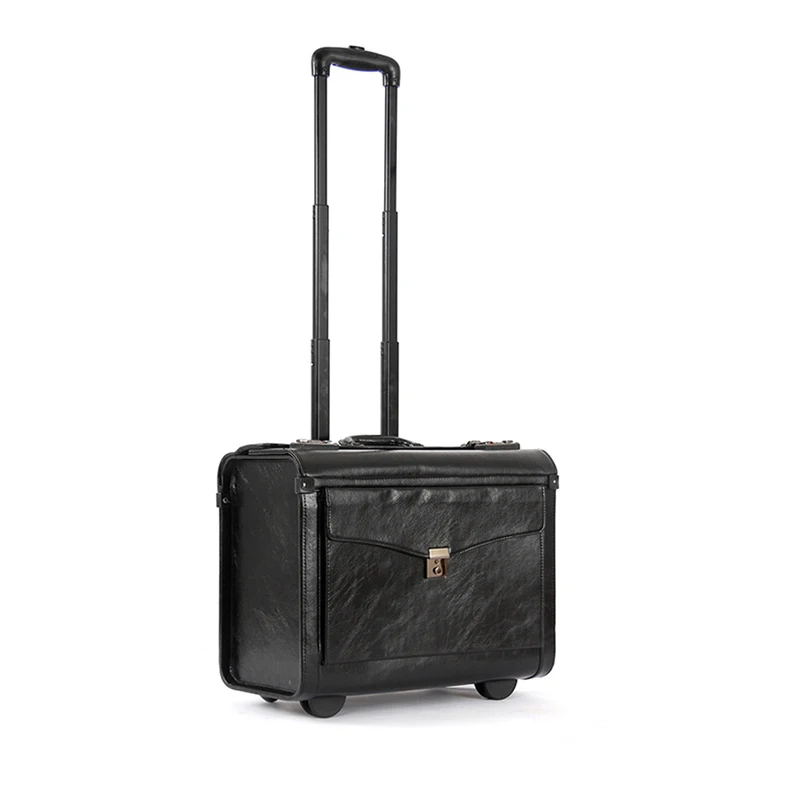 Letrend пилот багаж на колесиках 18 дюймов бизнес Carry On Trolley женский чемодан на колесах капитан PU дорожная сумка мужской багажник - Цвет: 19 inch