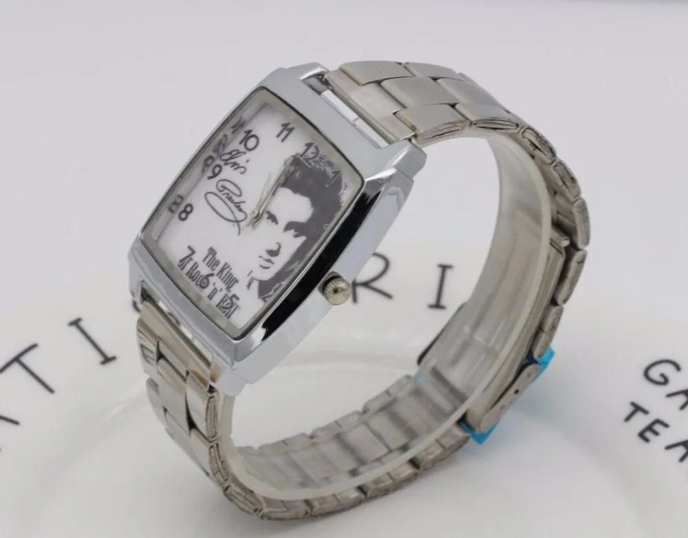 Модные стальные часы Elvis Presley женские и мужские Роскошные Кварцевые квадратные