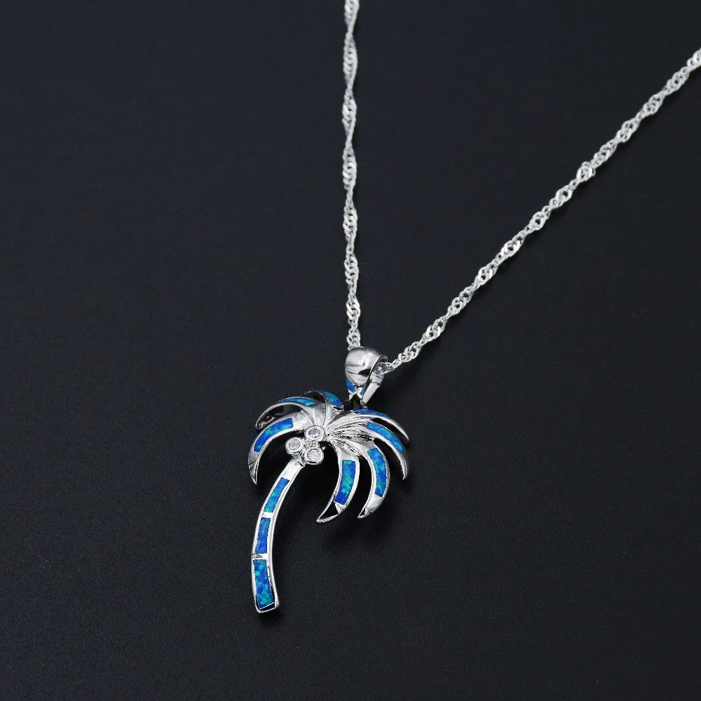 Ожерелье с подвеской в виде пальмы голубым/белым огненным опалом|necklace dress|necklace
