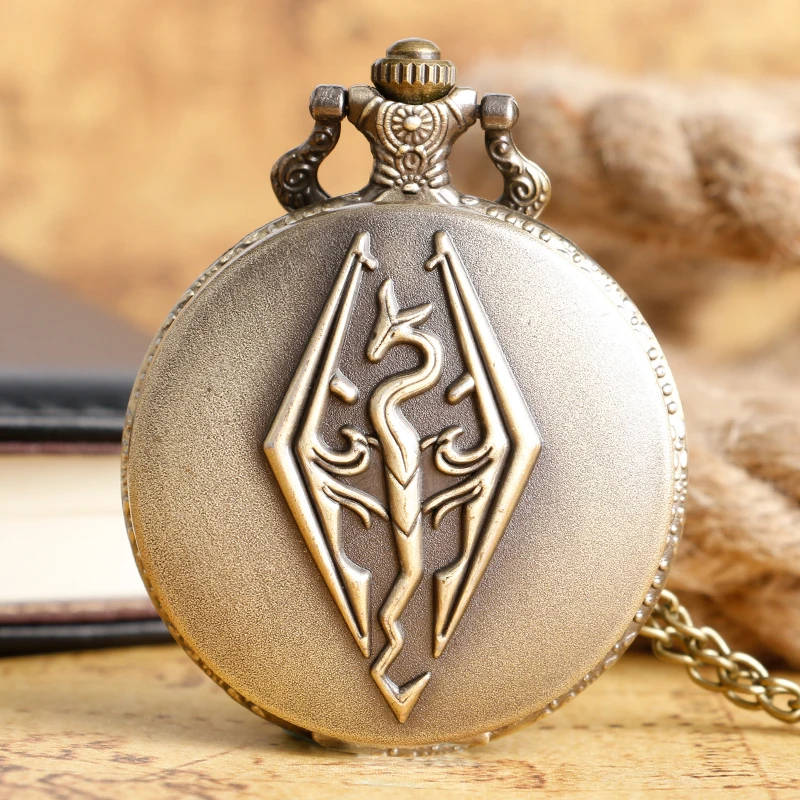 Бронзовый Горячая игра Стиль карманные часы Skyrim Elder Scrolls Дракон Ретро колье с