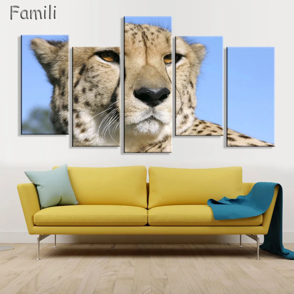 

5 panels New Arrival Animal Cheetah Canvas Painting Modern Wall Picture Decor Art Picture Gift Living Room Home Decor
