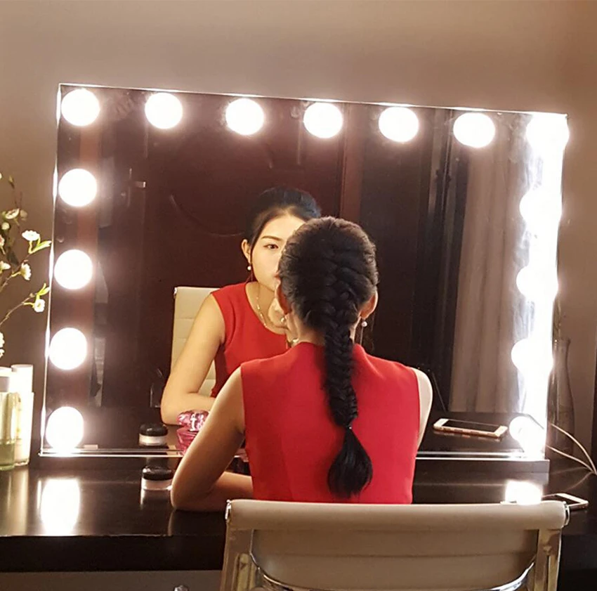 Бескаркасное косметическое зеркало с легким голливудским макияж освещенное зеркало 3 цвета Свет косметическое зеркало Регулируемый сенсорный экран