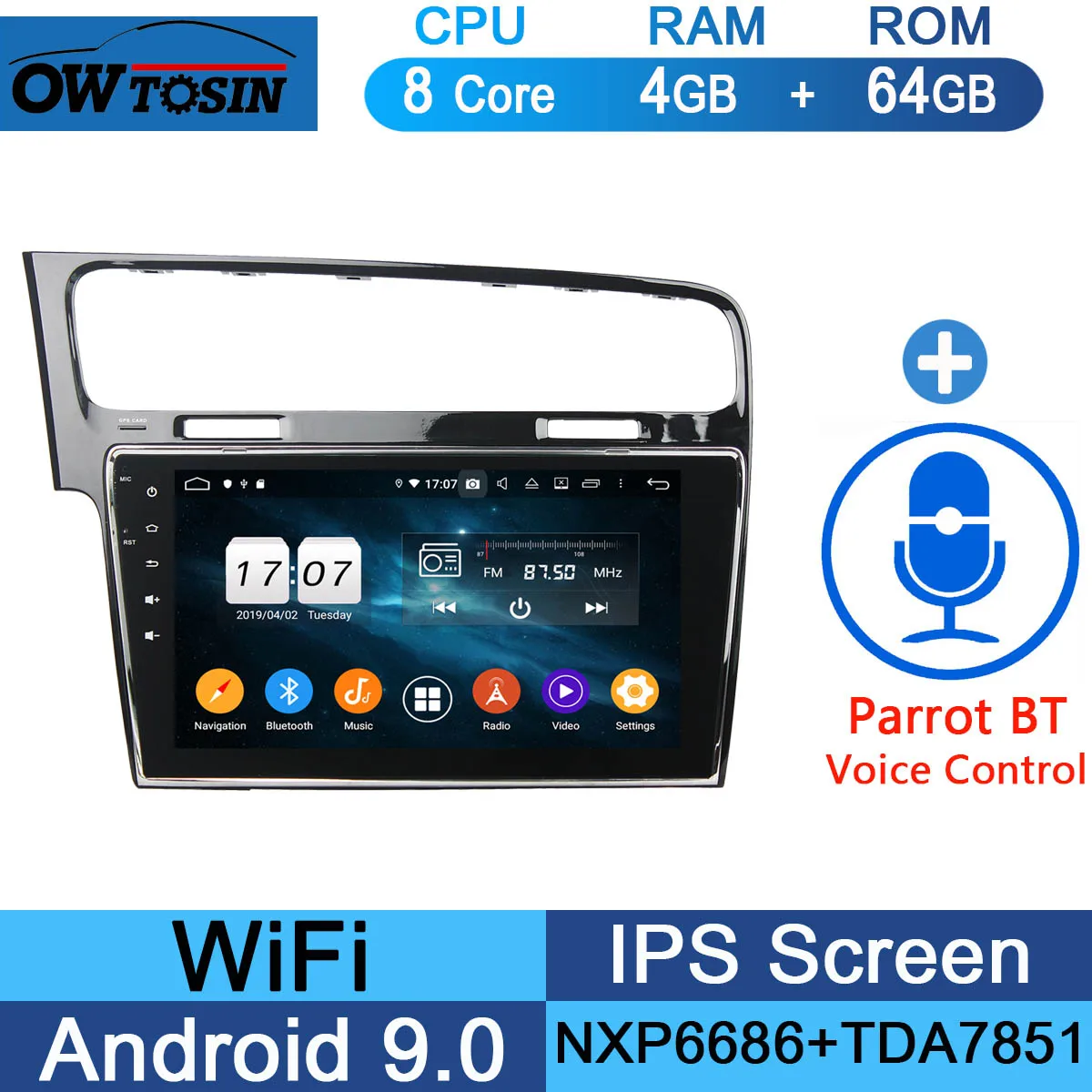 64G Parrot BT 10," ips 8 ядерный 4G+ 64G Android 9,0 автомобильный dvd-плеер для Volkswagen Golf 7 VII VW Golf MK7 R 2013- gps Радио DSP CarPlay Parrot - Цвет: 64G Parrot BT