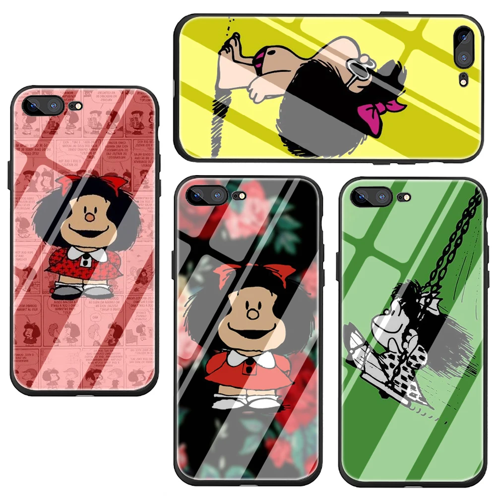 Mafalda закаленное стекло ТПУ черный чехол для iPhone 5 5S 6 6s 7 8 plus X XR XS 11 pro Max