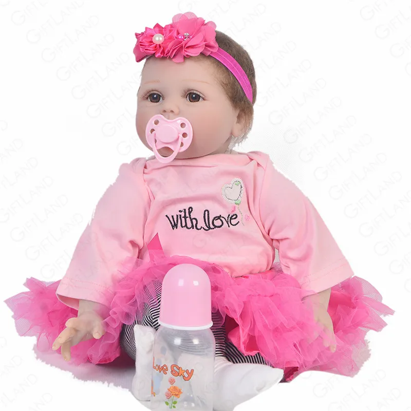 Reborn Baby Doll 22 дюймов детская ткань кукла мягкий хлопок милая девочка в розовой юбке