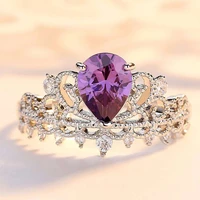 beiver luxury crown ring for women purple zirconia ring romantic queen wedding engagement ring jewelry gifts size 6 7 8 9