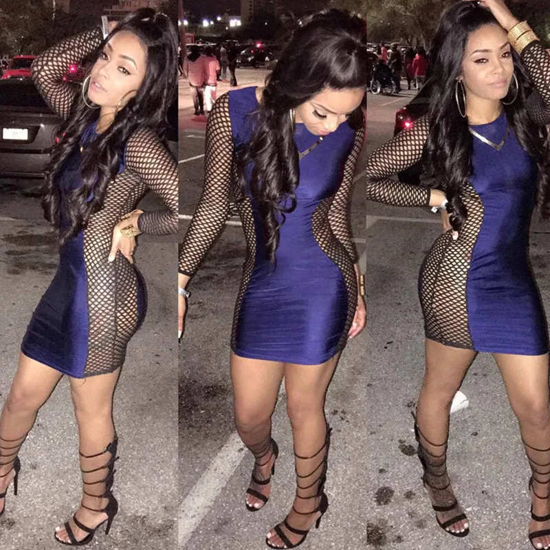 Сексуальное Сетчатое облегающее платье с вырезами женское лоскутное