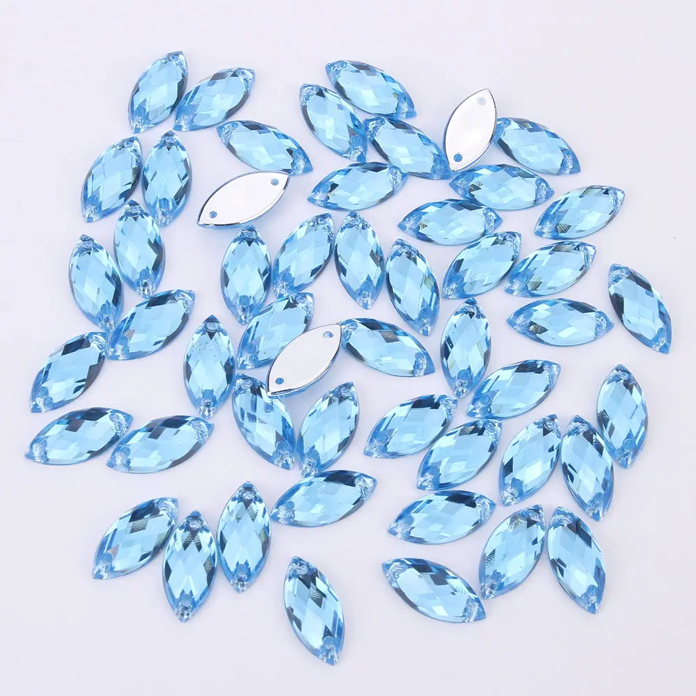 Sky Blue 5*10 мм/7*15 мм/9*20 мм Швейные акриловые с лошадью из стразов глазок плоские с оборота прозрачные хрустальные бусины для DIY одежды 17 цветов на выбор - Цвет: Sky Blue