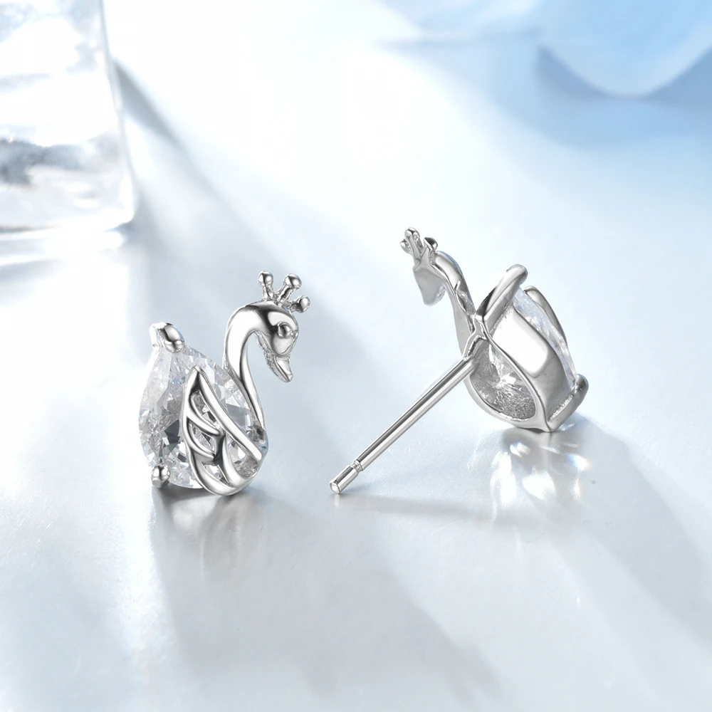 LZESHINE Elegant Authentic S925 Sterling Silver Earrings Swan AAA Zircon Inlay Stud For Women Engagement Jewelry Gift | Украшения и