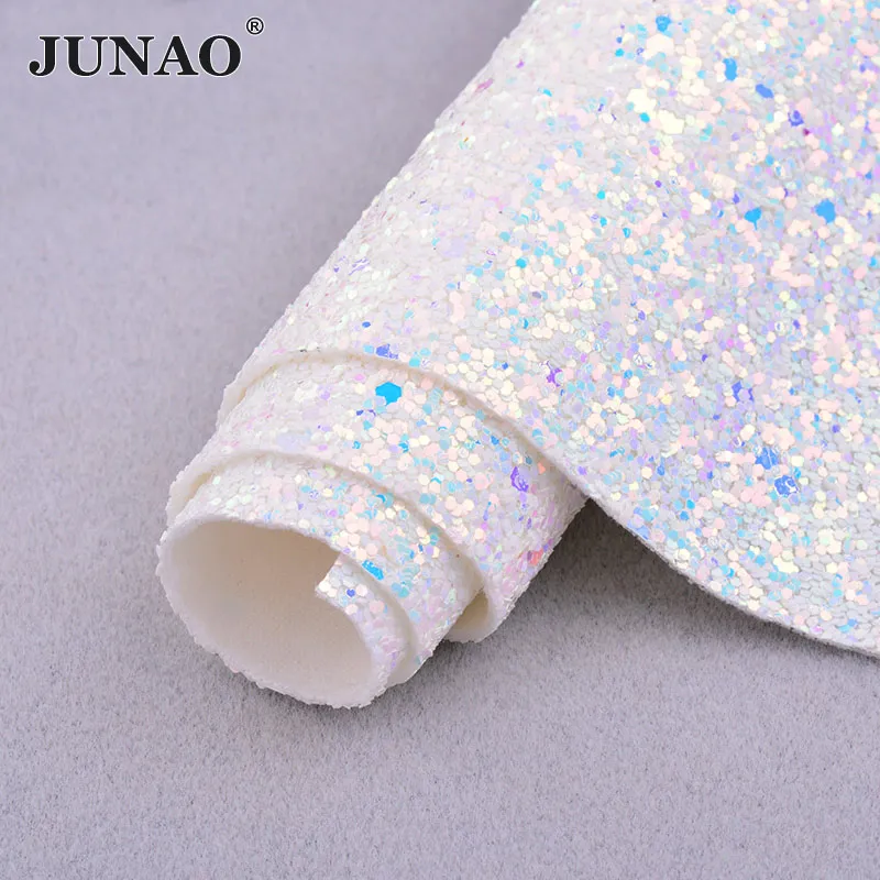 White AB JUNAO, 20*34 см, цветные блестки, синтетическая кожа, искусственная кожа, ткань, пайетки, ткань, листы, сделай сам, ремесла - Цвет: White AB