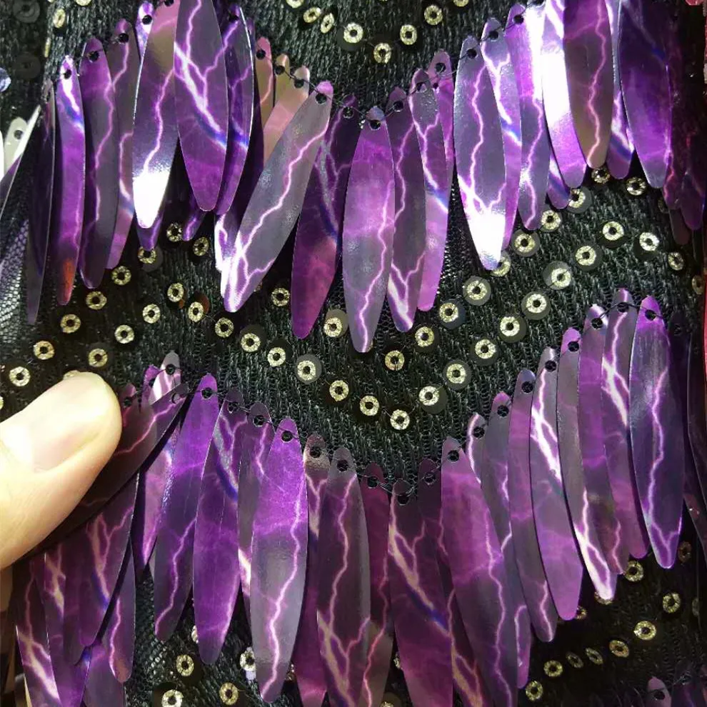

3D Embroidered Sequins Mesh Fabric Lace High-end customized heavy Flake tassel New arrive french Lace fabric 5yards/lot