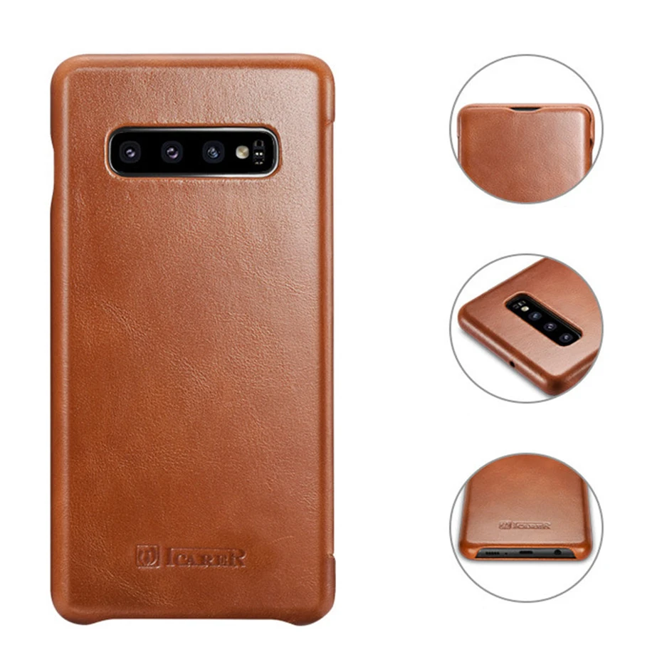 ICarer для Samsung Galaxy S10 Plus чехол из натуральной кожи S9 S8 Note 8 Note9 Ретро изогнутый край