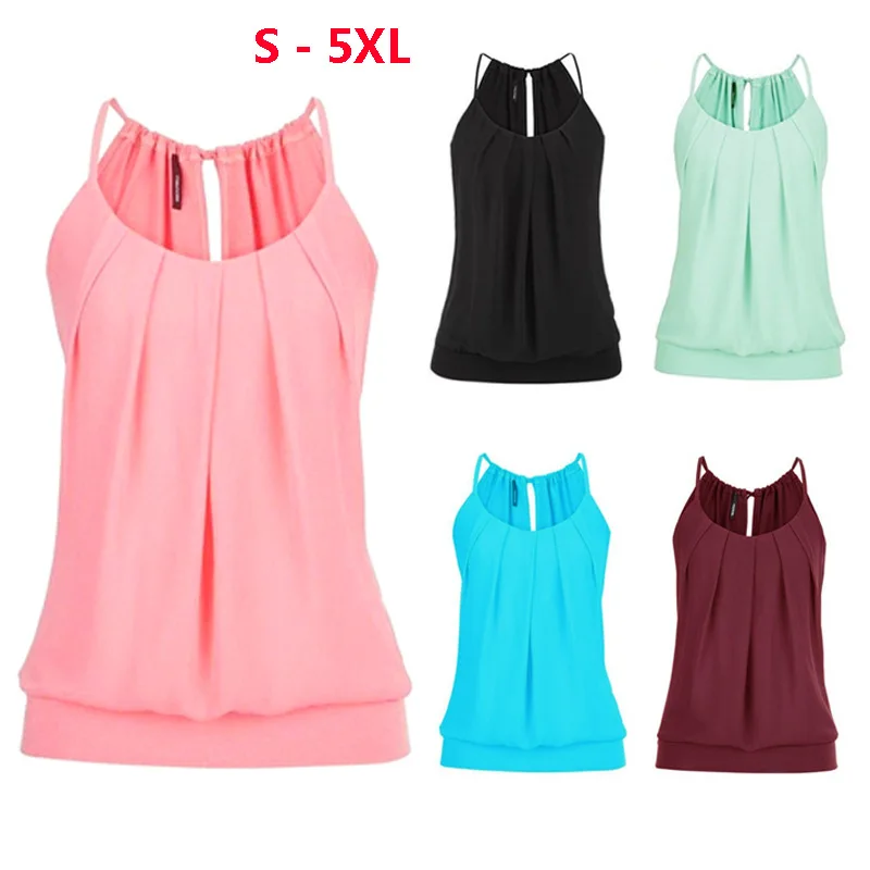 

Plus Size S-5XL Women Blouses Sexy Sleeveless Camis O Neck Shirt Fashion Summer Ladies Tanks Tops D190539
