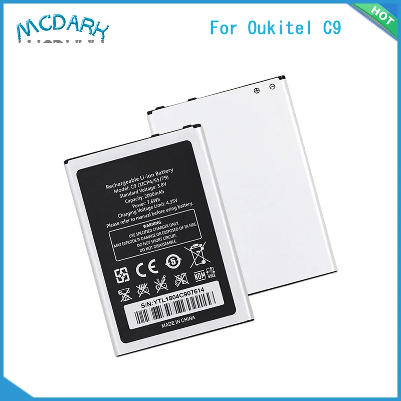 Mcdark 2000mAh Высокая емкость для Oukitel C9 батареи Замена сотовый телефон