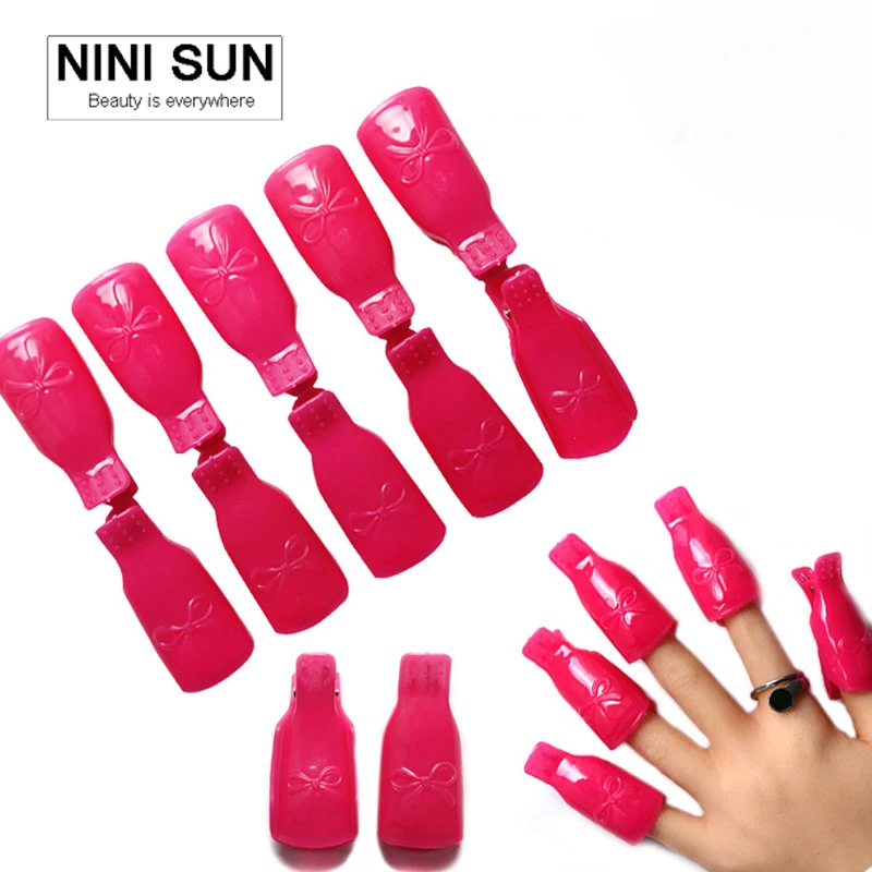 

10Pcs/Set New Plastic Remover Gel Polish Nail Art Soakers Remover Soak Off Cap Clip UV Gel Polish Wraps Nail Tools Cleanser