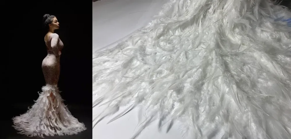 Швейцарская кружевная ткань с 3D пером супер тонкая блестками для невесты от