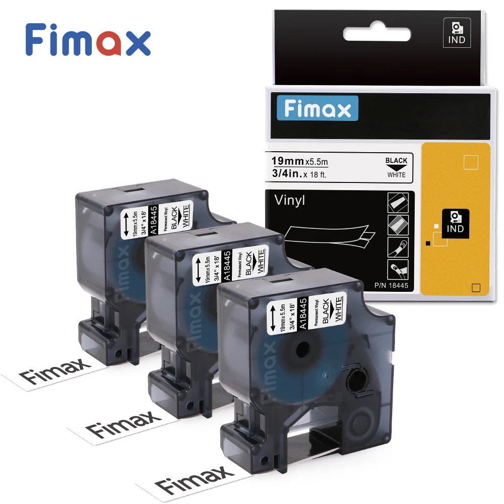 Fimax 3 шт. 18444 Строительная виниловая этикетка 18445 черная на белом 12 мм для DYMO Rhino 5200