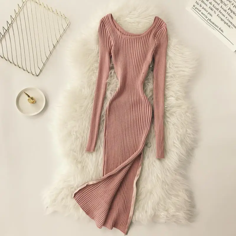 ALPHALMODA вязаный свитер на молнии сбоку трикотажное платье с длинным рукавом