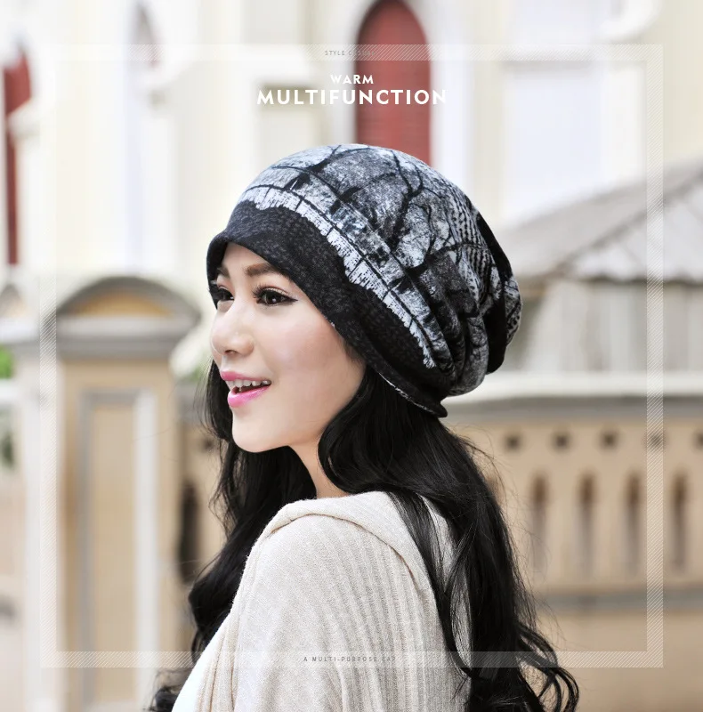 Wuaumx шапки осень/зима для женщин Мода Хеджирование кепки печати Двухслойное кольцо шарф многофункциональные шапочки шляпа для мужчин капот