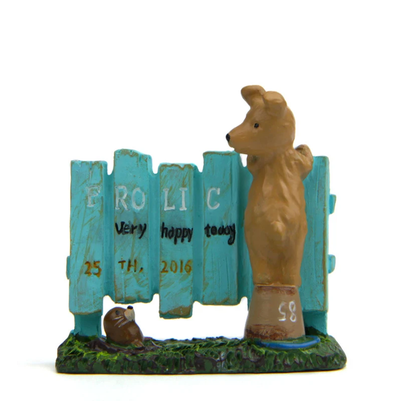 1pcs Puppy Fence Zakka Toys Resin Kawaii Dog Figure Toy Model  Landscape Decoration Props Ornaments Children Toy