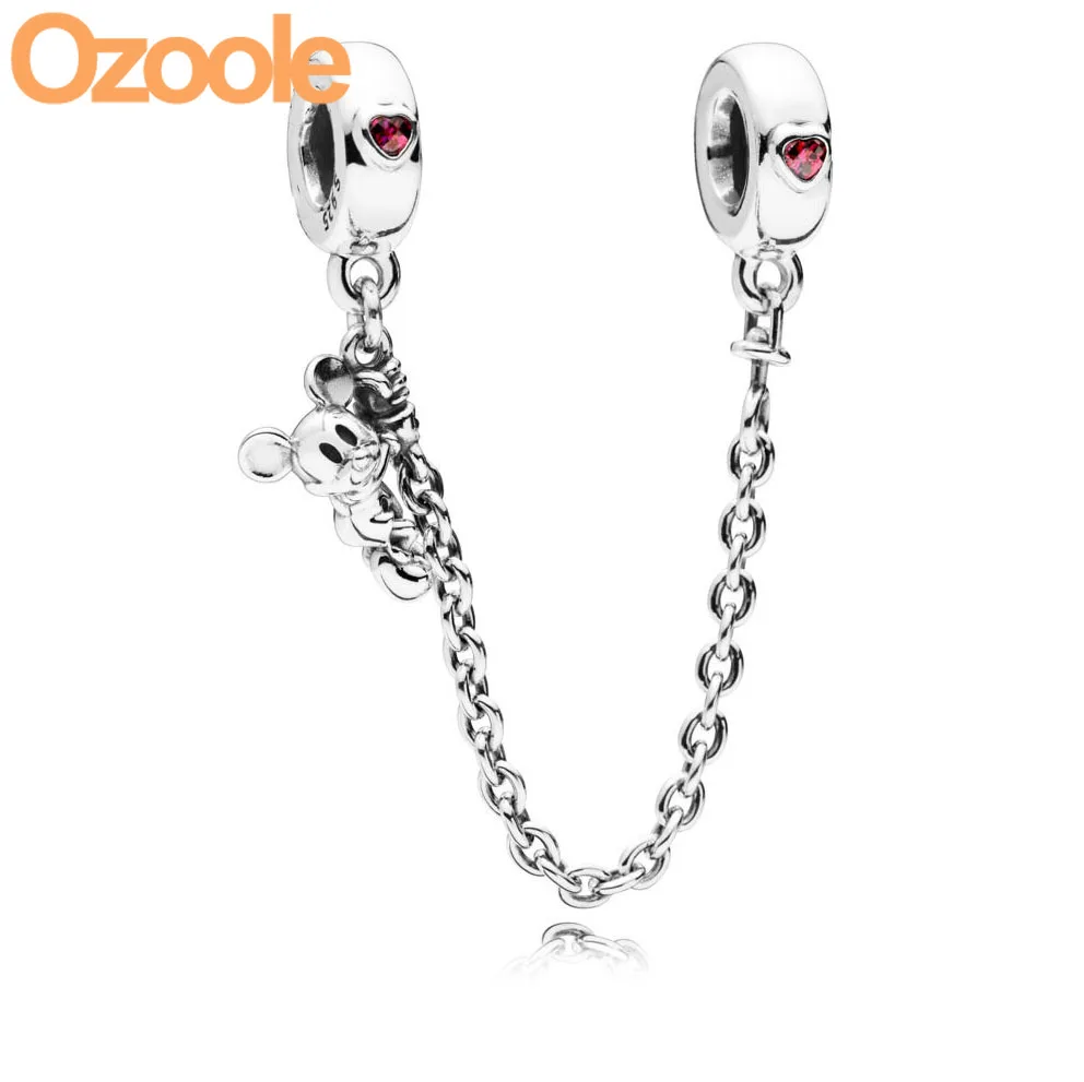 Подлинная 925 пробы Серебряная цепочка с цветными кристаллами Микки Мауса с сердечками, безопасные браслеты Pandora, ювелирные изделия