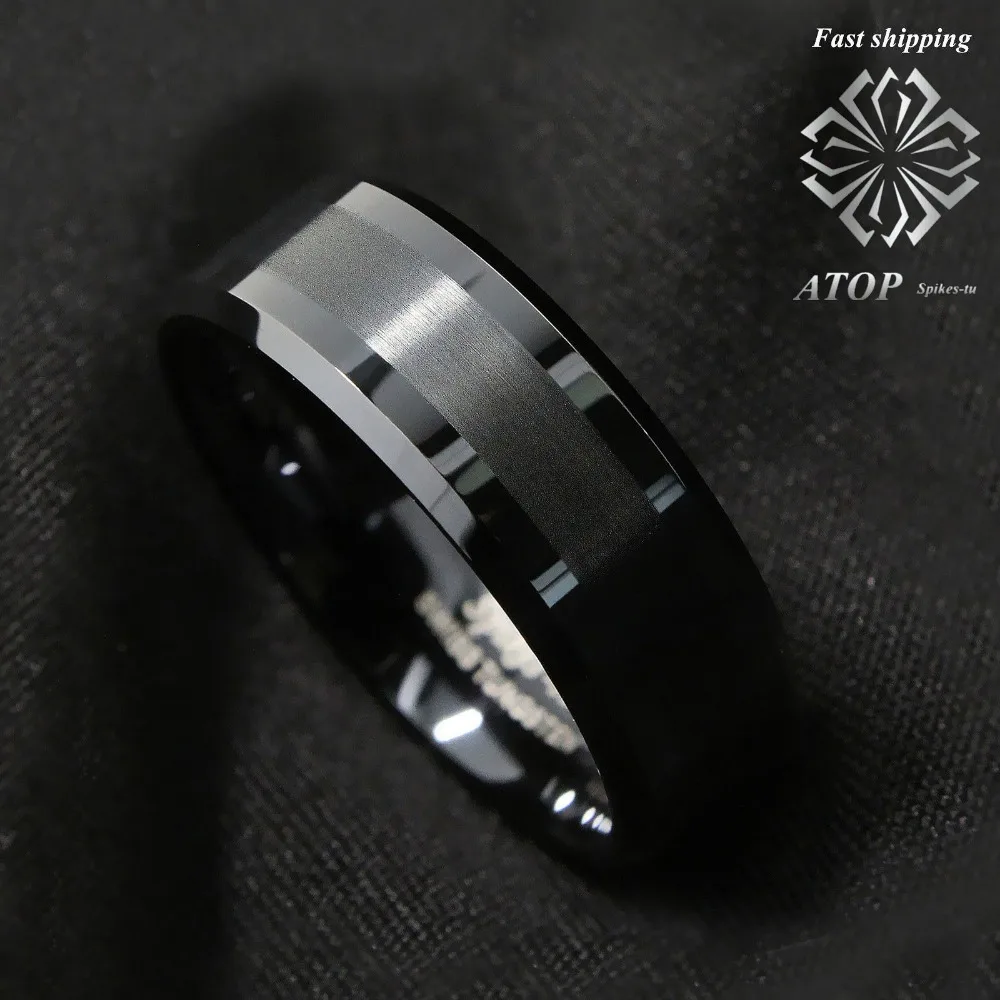 8 мм ATOP матовый центральный черный вольфрамовый твердосплавный кольцо для