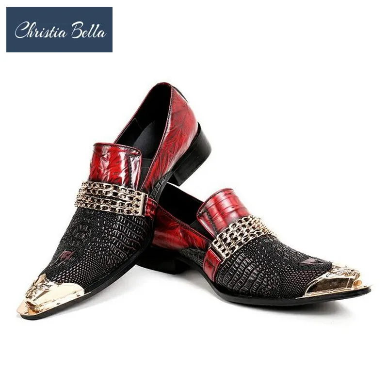 

Christia Bella Fashion Italian Plus Size Men Dress Shoes Retro Genuine Leather Crocodile Grain Party Wedding Slippers Shoes Men