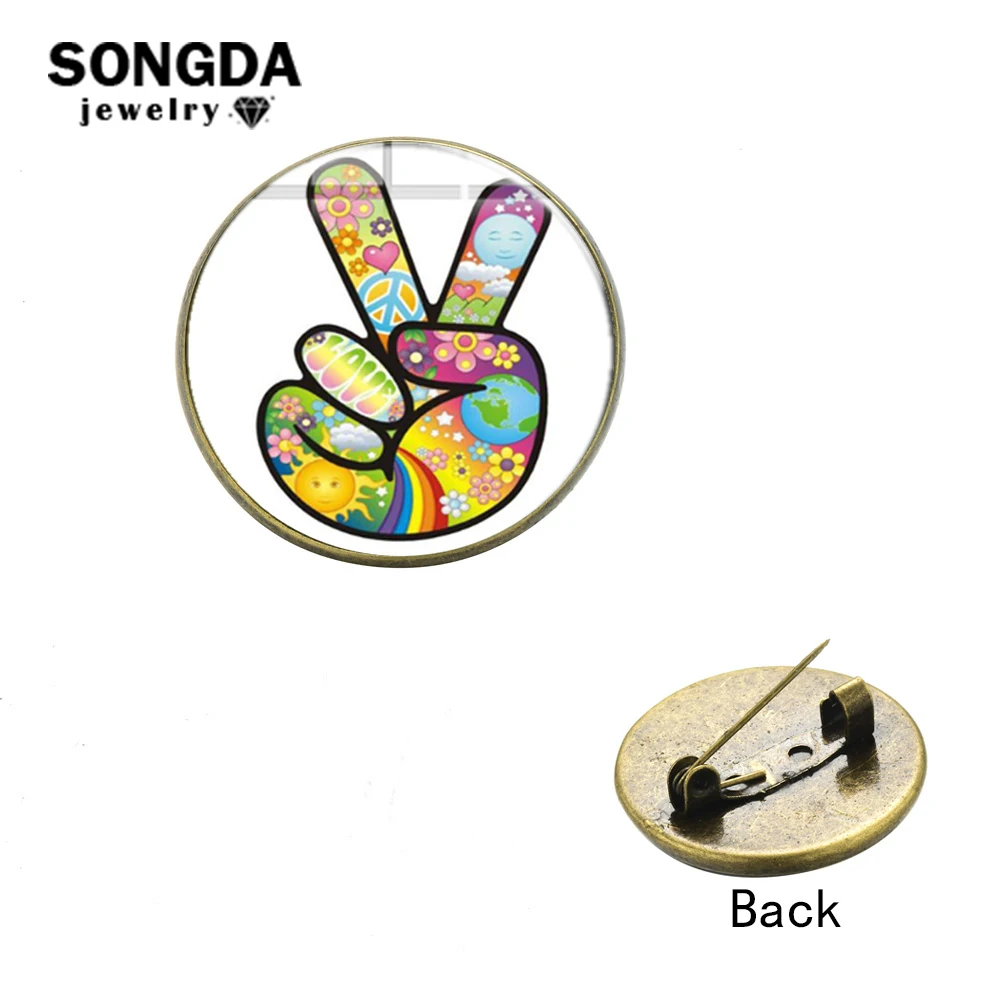 SONGDA V знак Победы Рука брошь Кнопка Hippie Peace & символ любви Луна и солнце Радуга