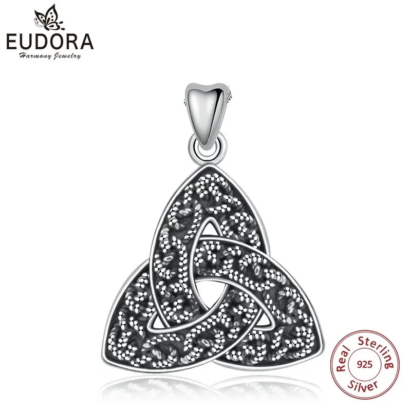 only pendant EUDORA, 925 пробы, серебряное ожерелье с подвеской в виде Троицы, с узлом, трикета, для женщин, окисленное серебро, хорошее ювелирное изделие CYD319 - Окраска металла: only pendant