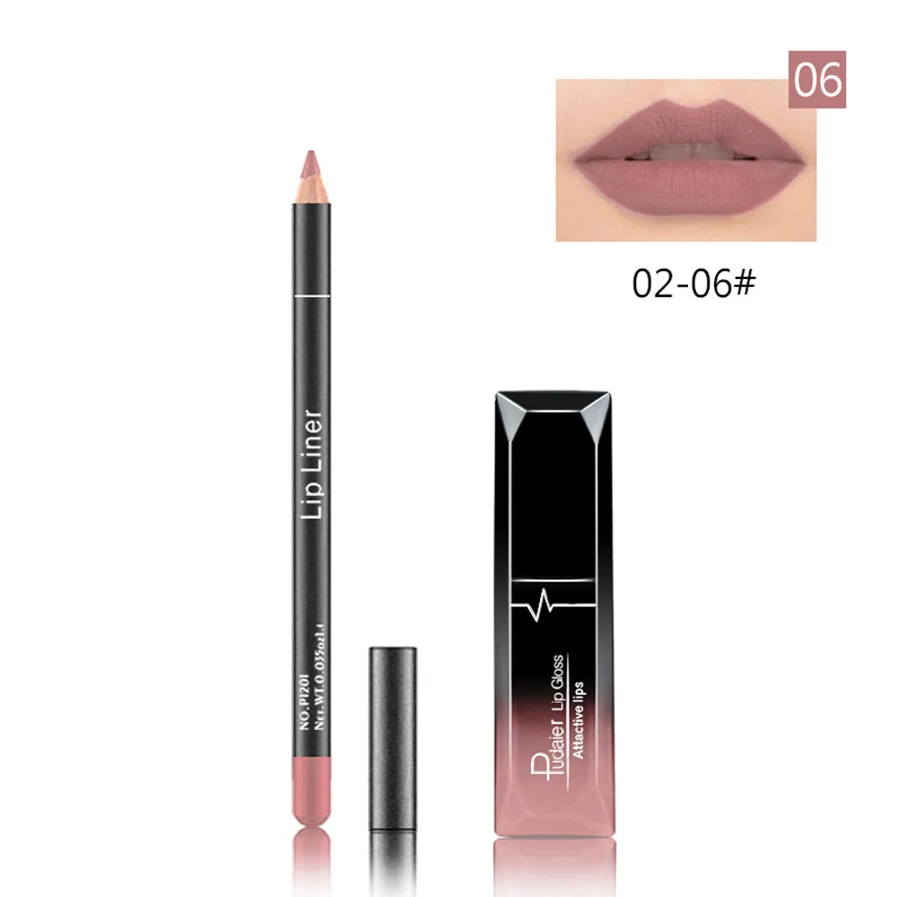 Pudaier матовые наборы помад долговечная жидкость Lipkit+ бархатный карандаш для губ Макияж телесный водонепроницаемый блеск для губ 12 цветов выбрать - Цвет: 02-06