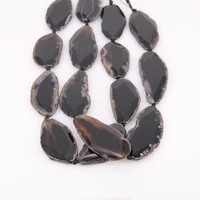 approx 7pcsraw natural black achate long faceted slab slice beads charmdrilled large size polished achate in random shape